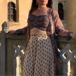 Bohemian Patterned Crop Top and Skirt Set
